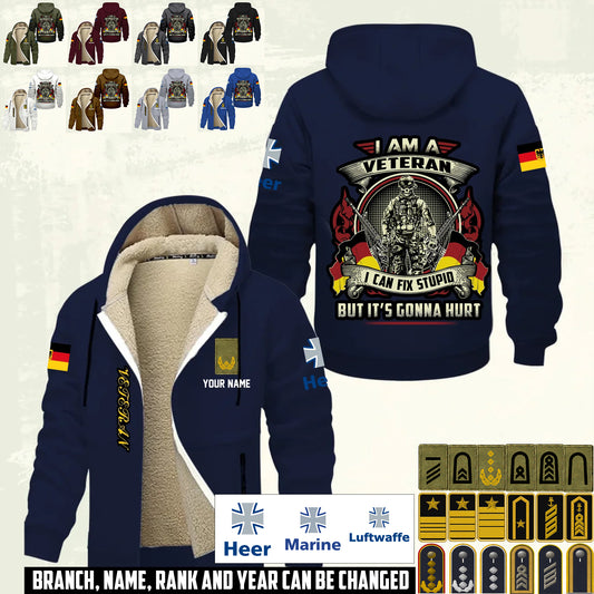 Personalized Germany Soldier/ Veteran With Name And Rank Hoodie Zip Velvet Coat - 17552160