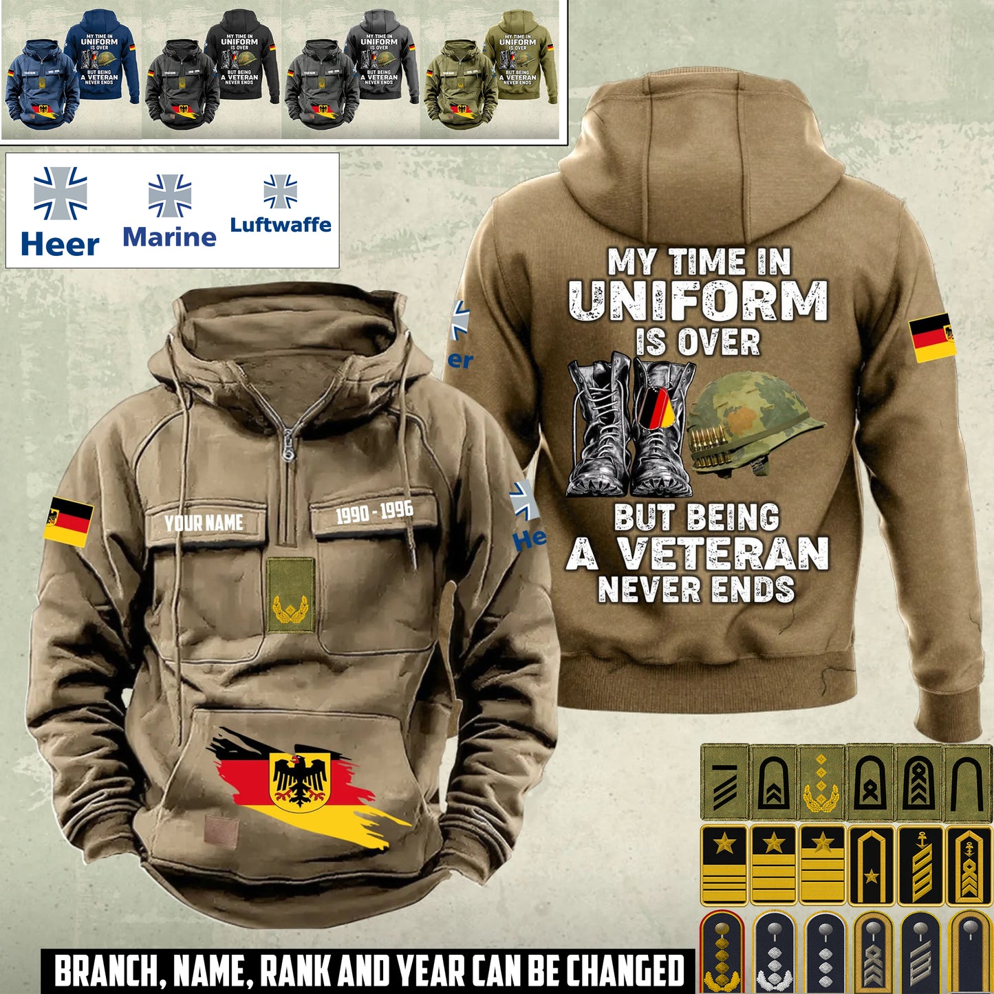 Personalized Germany Soldier/Veteran Vintage Hoodie All Over Printed - 17545248