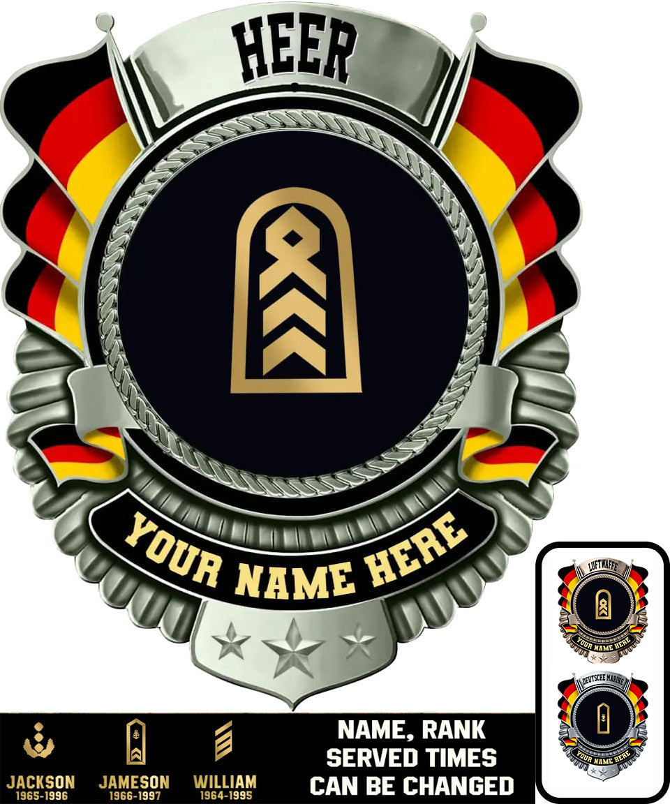 Personalized Rank Name And Year Germany Soldier/Veterans Camo Cut Metal Sign - Gold Rank - 0102240004