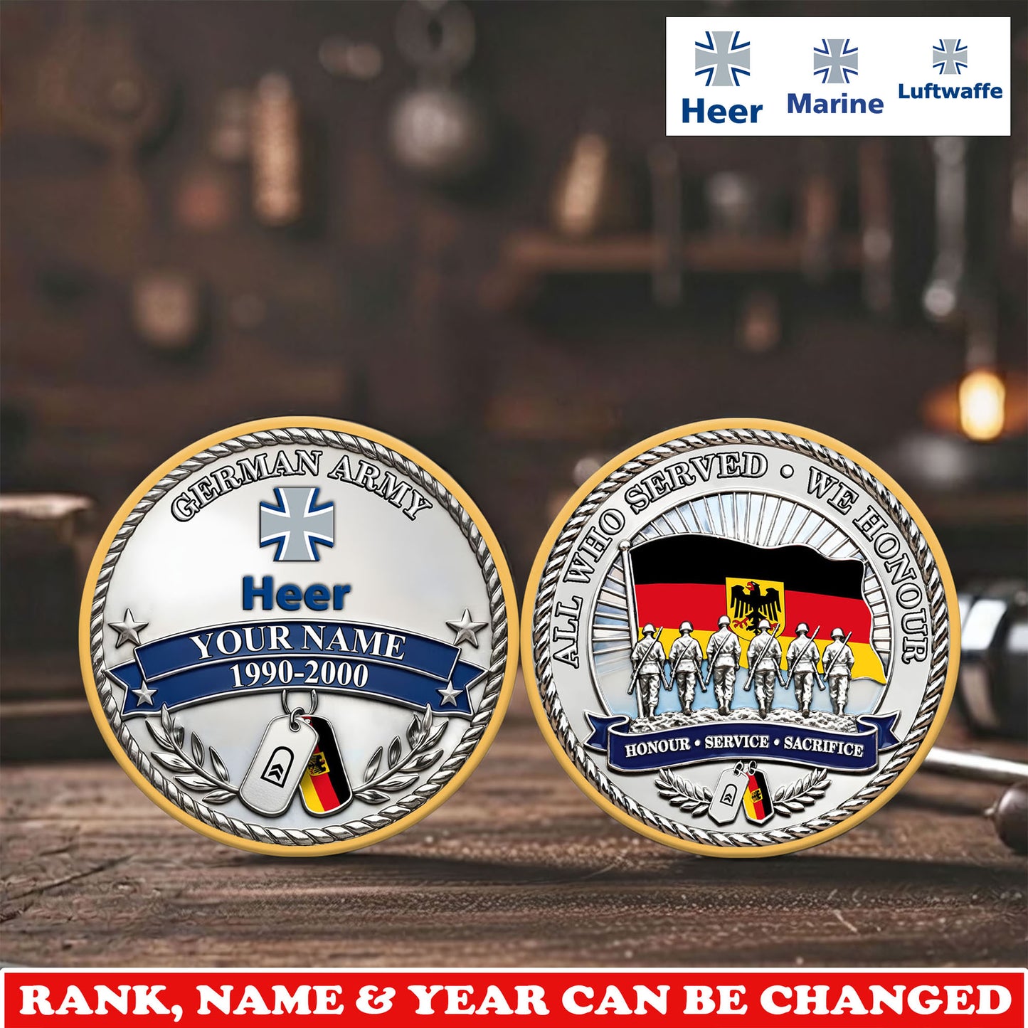Personalized Germany Veteran/ Soldier With Rank,  Name And Year Challenge Coin - 17743104