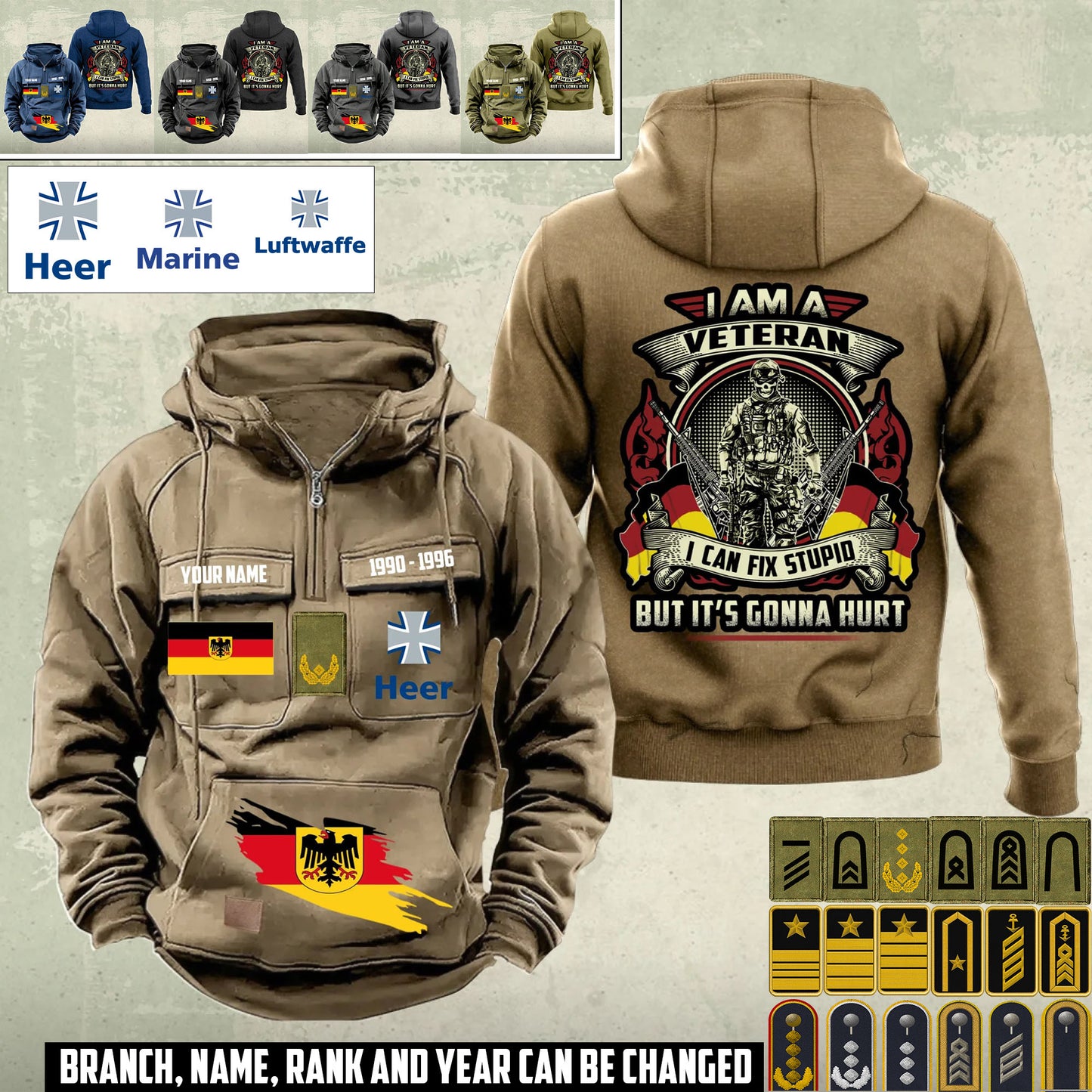 Personalized Germany Soldier/Veteran Vintage Hoodie All Over Printed - 17544384