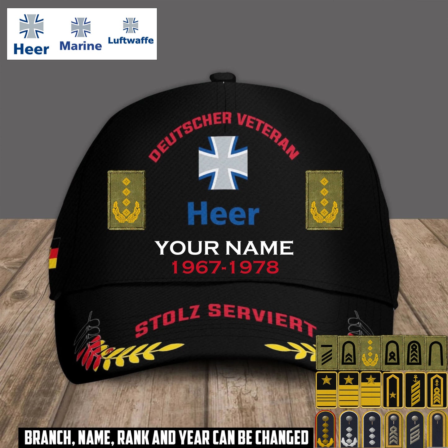 Personalized Rank, Year And Name Germany Soldier/Veterans Baseball Cap - 17540064