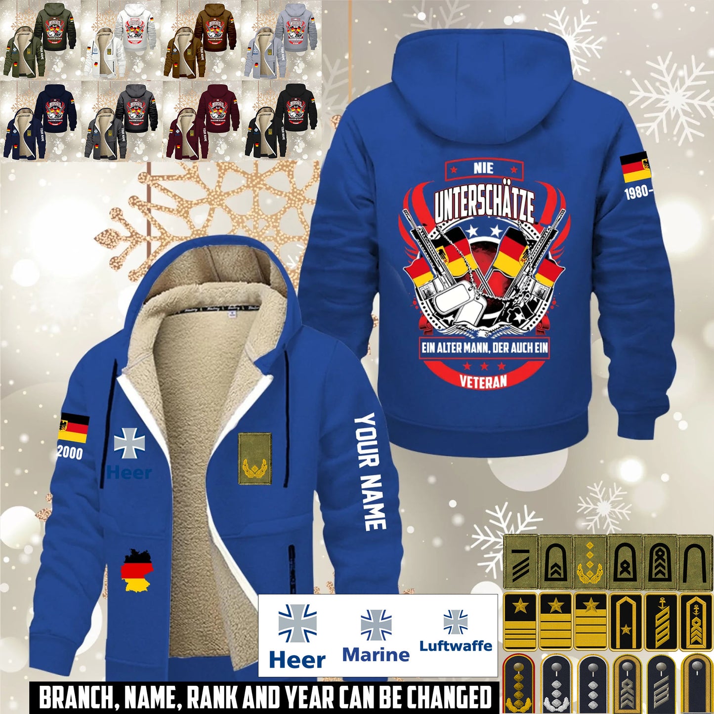 Personalized Germany Soldier/ Veteran With Name, Year And Rank Hoodie Zip Velvet Coat - 17646336