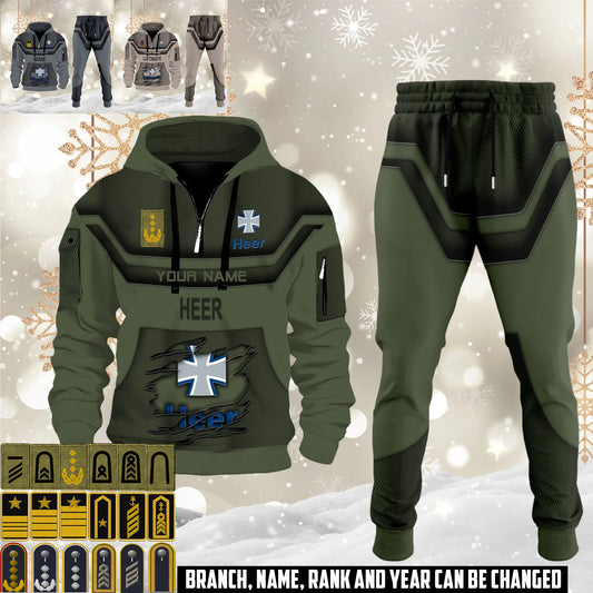 Germany 3D Half Zip Hoodie + Jogger Combo – Personalized with Name & Rank - 17504640