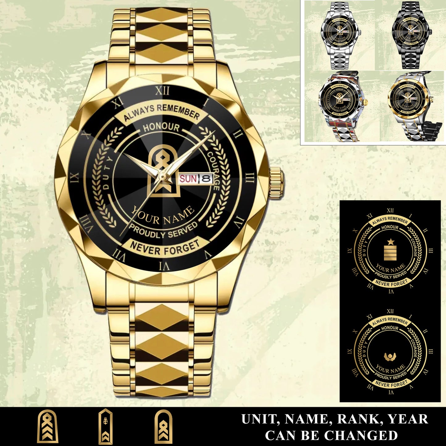 Personalized Germany Soldier/ Veteran With Rank And Name Gentleman Crystal Metal Watch - 17446752