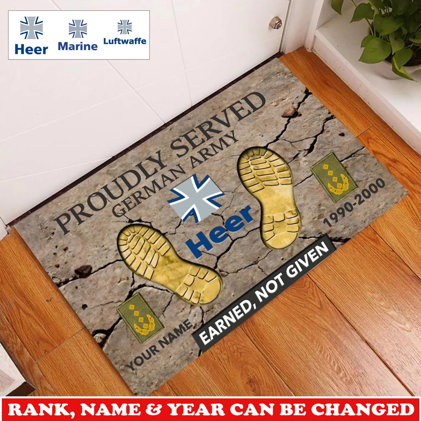 Personalized Germany Soldier/ Veteran Camo With Rank, Name and Year Doormat 3D Printed - 17747424