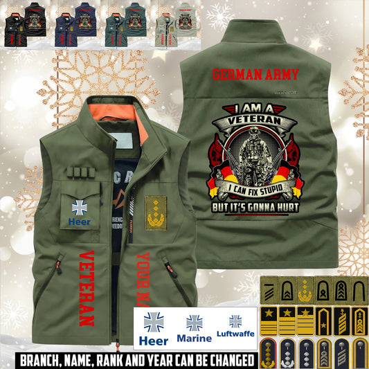 Personalized Germany Solider/ Veteran With Name & Rank Sleeveless Jacket Multicolor - 17595360