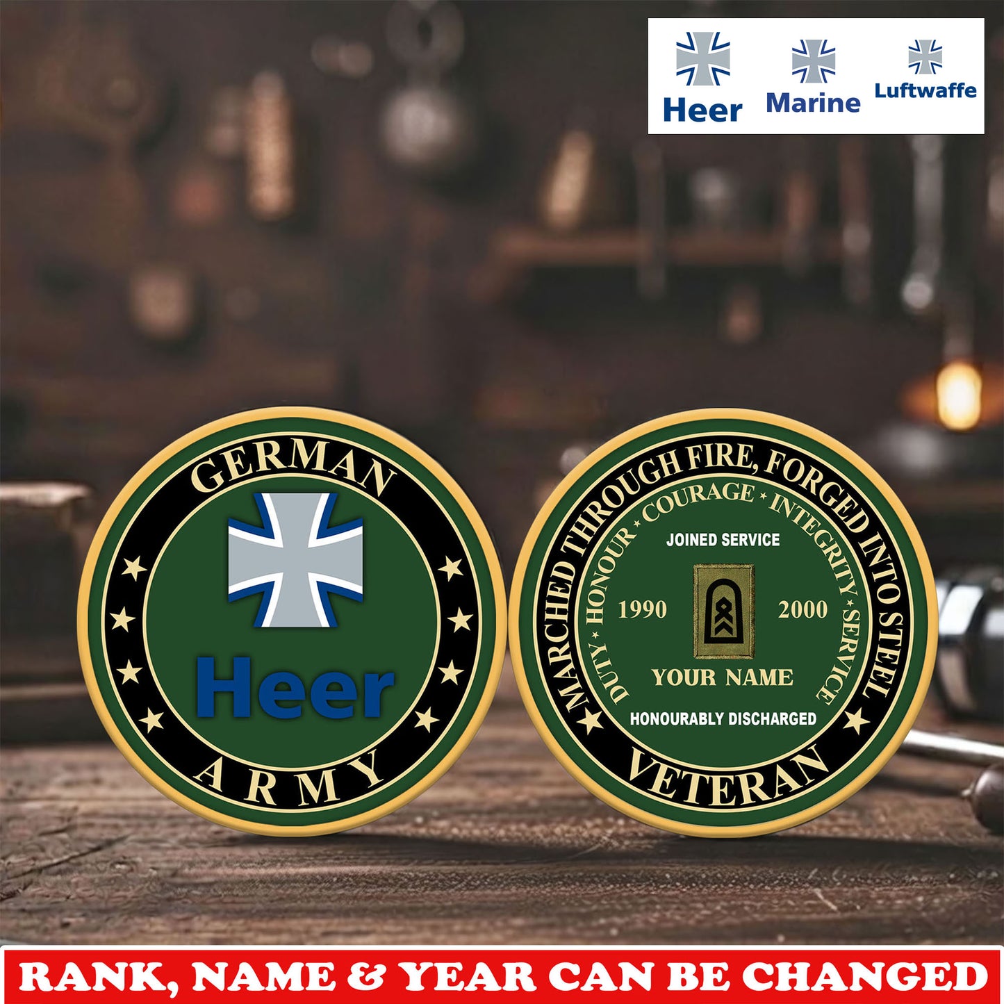 Personalized Germany Veteran/ Soldier With Rank,  Name And Year Challenge Coin - 17744832