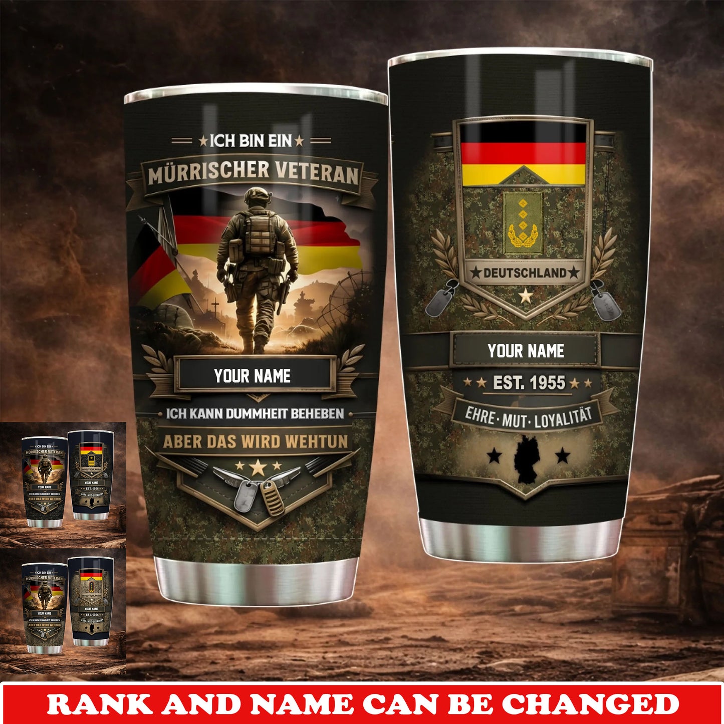 Personalized Germany Veteran/ Soldier With Rank And Name Camo Tumbler - 17731872