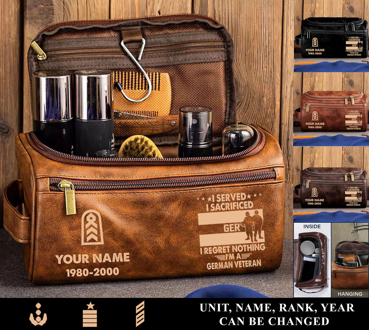 Personalized Germany Soldier/ Veteran With Name And Rank Leather Toiletry Bag - 17591040