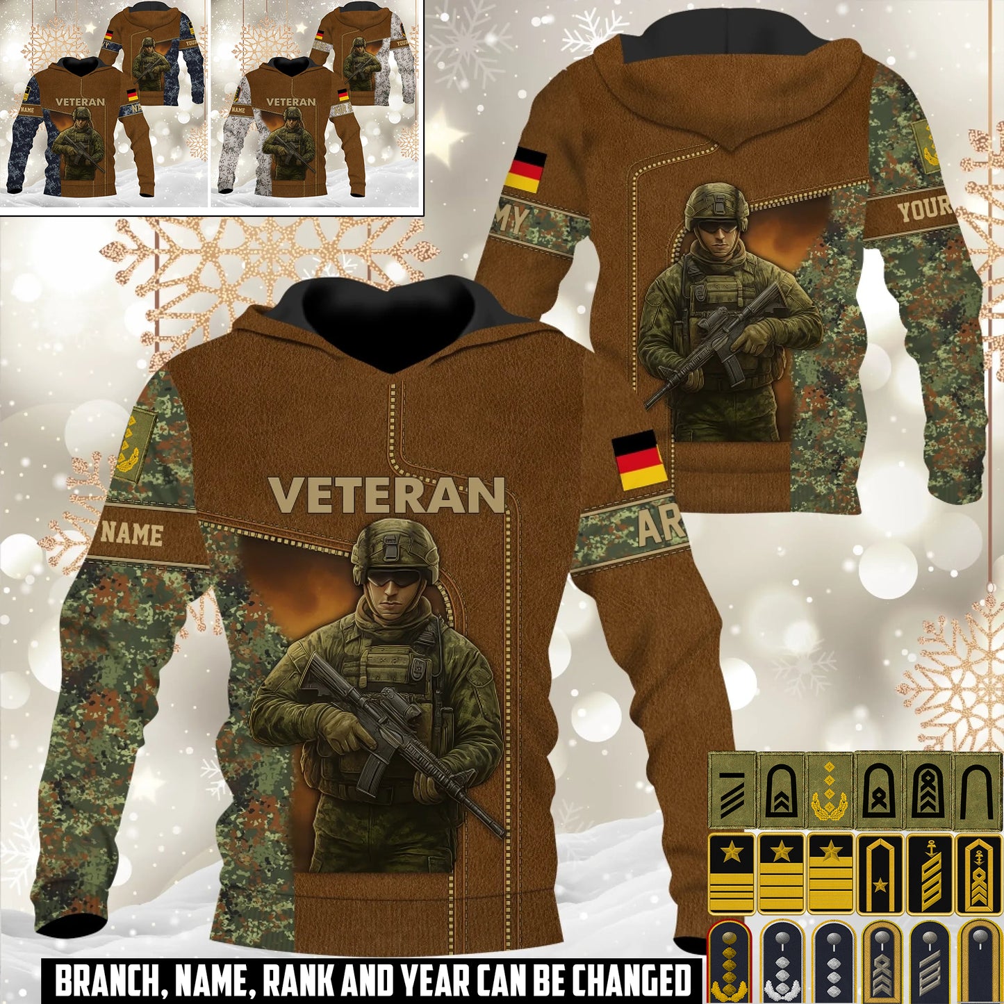 Personalized Germany Soldier/Veteran Camo with Name and Rank Hoodie All Over Printed - 17527968
