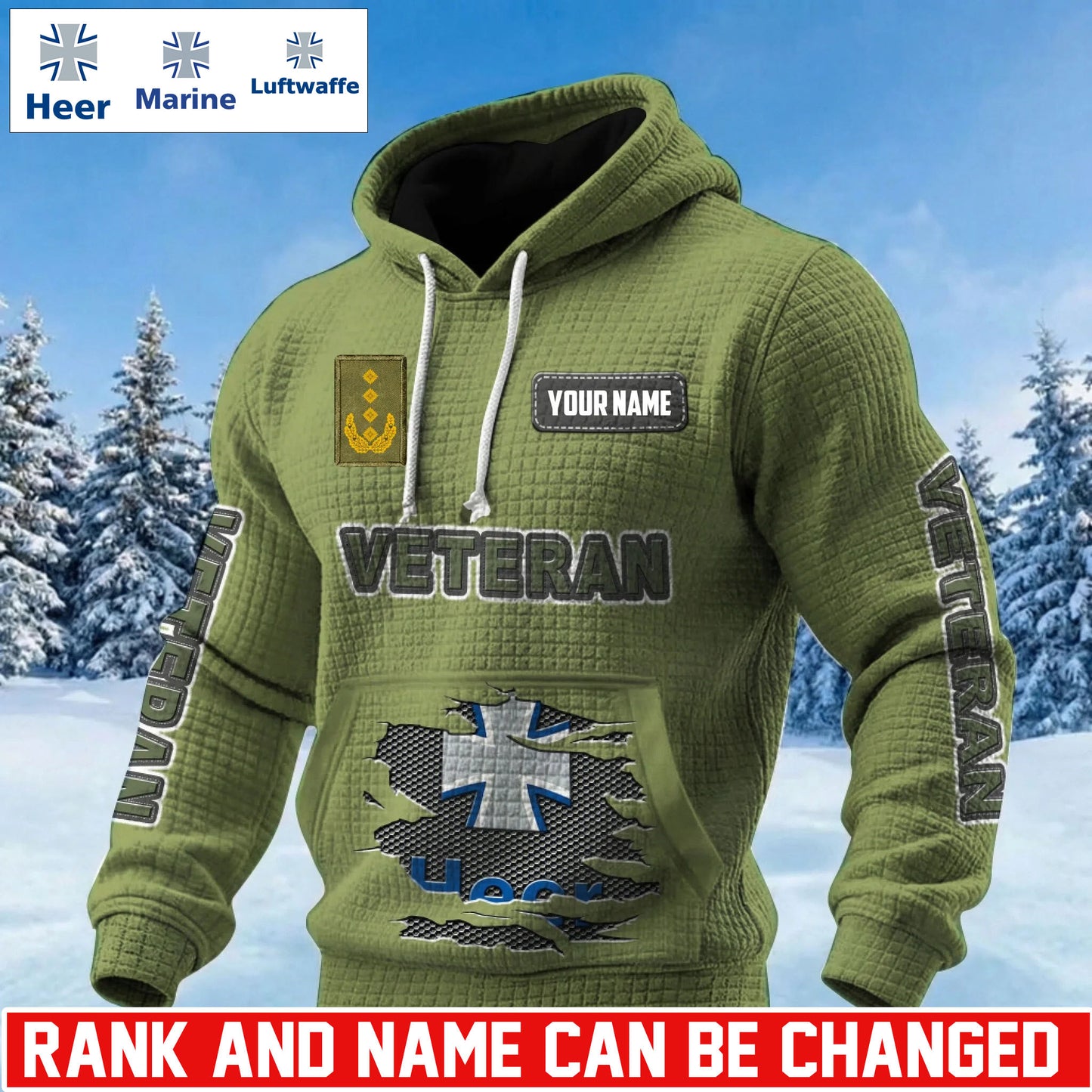 Personalized Germany Soldier/ Veteran With Rank And Name 3D Waffle Hoodie - 17694720