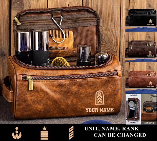 Personalized Germany Soldier/ Veteran With Name And Rank Leather Toiletry Bag - 17555616