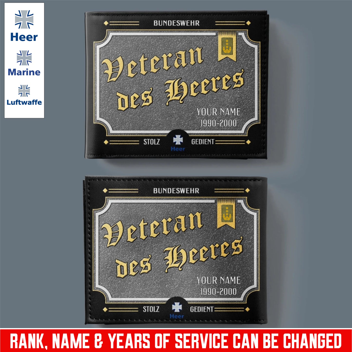 Personalized Germany Soldier/ Veteran With Rank, Year And Name Leather Wallet - 17685216
