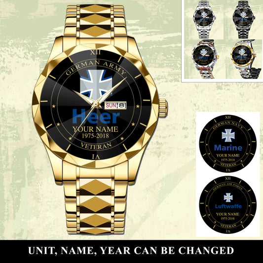 Personalized Germany Soldier/ Veteran With Name And Year Gentleman Crystal Metal Watch - 17105472