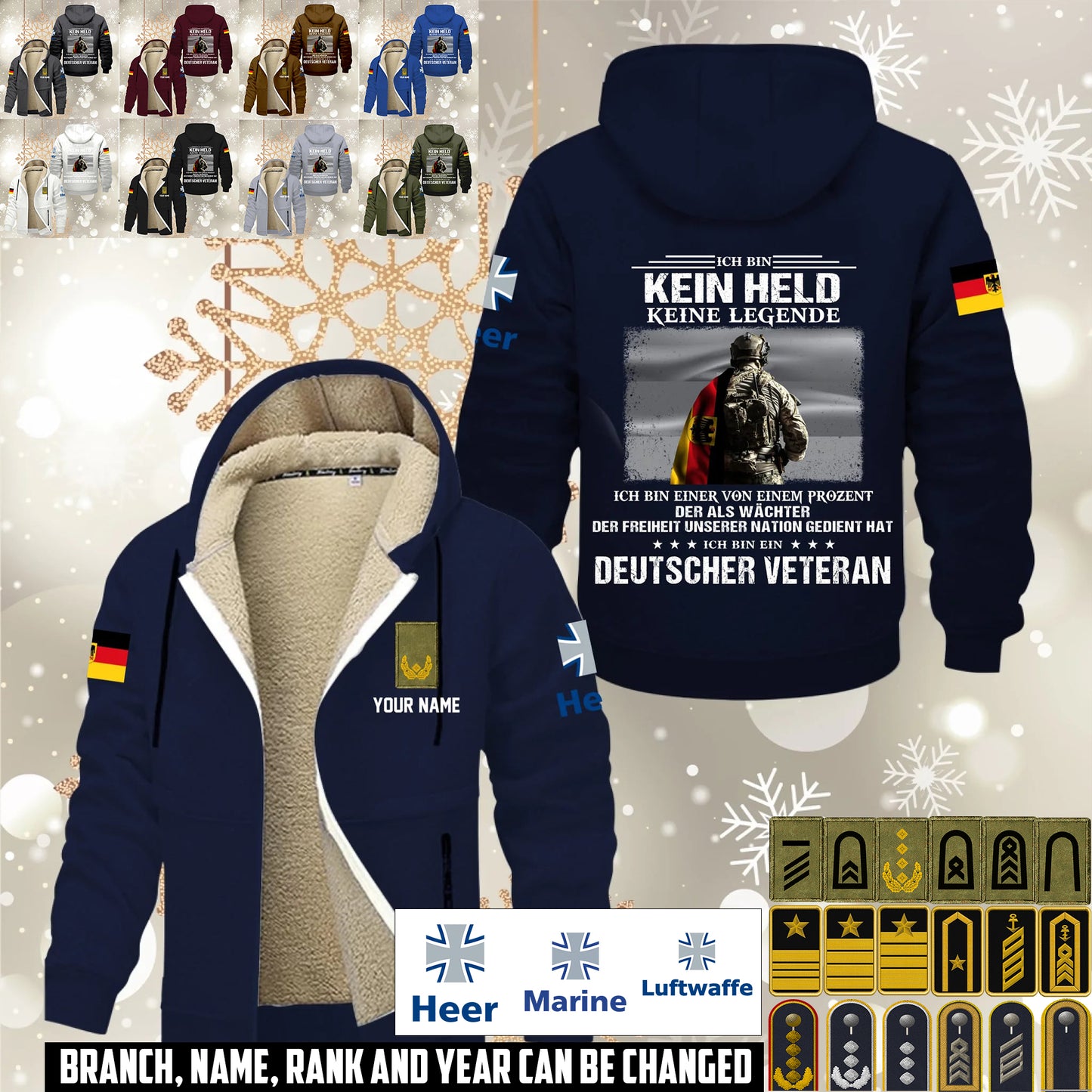 Personalized Germany Soldier/ Veteran With Name And Rank Hoodie Zip Velvet Coat - 17559936