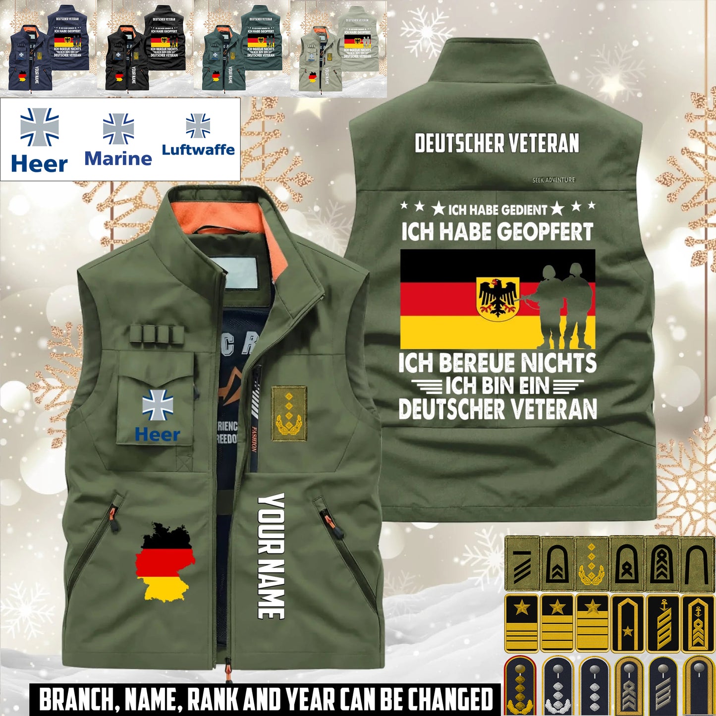 Personalized Germany Soldier/ Veteran With Name & Rank Sleeveless Jacket Multicolor - 17633376