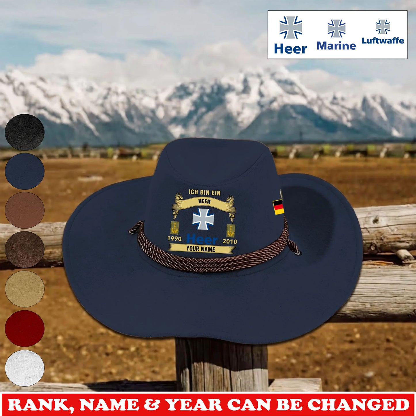 Personalized Germany Soldier/ Veteran With Rank, Name and Year Cowboy Hat - 1775433601