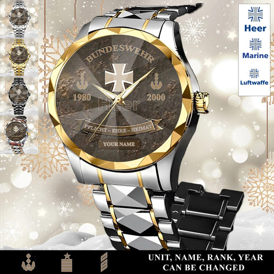 Personalized Germany Soldier/Veteran with Name, Year and Rank Diamond-Cut Bezel Watch - 17649792
