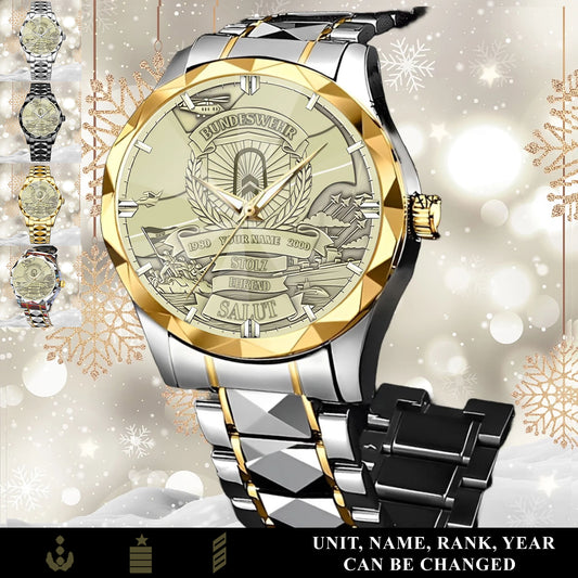 Personalized Germany Soldier/Veteran with Name, Year and Rank Diamond-Cut Bezel Watch - 17651520
