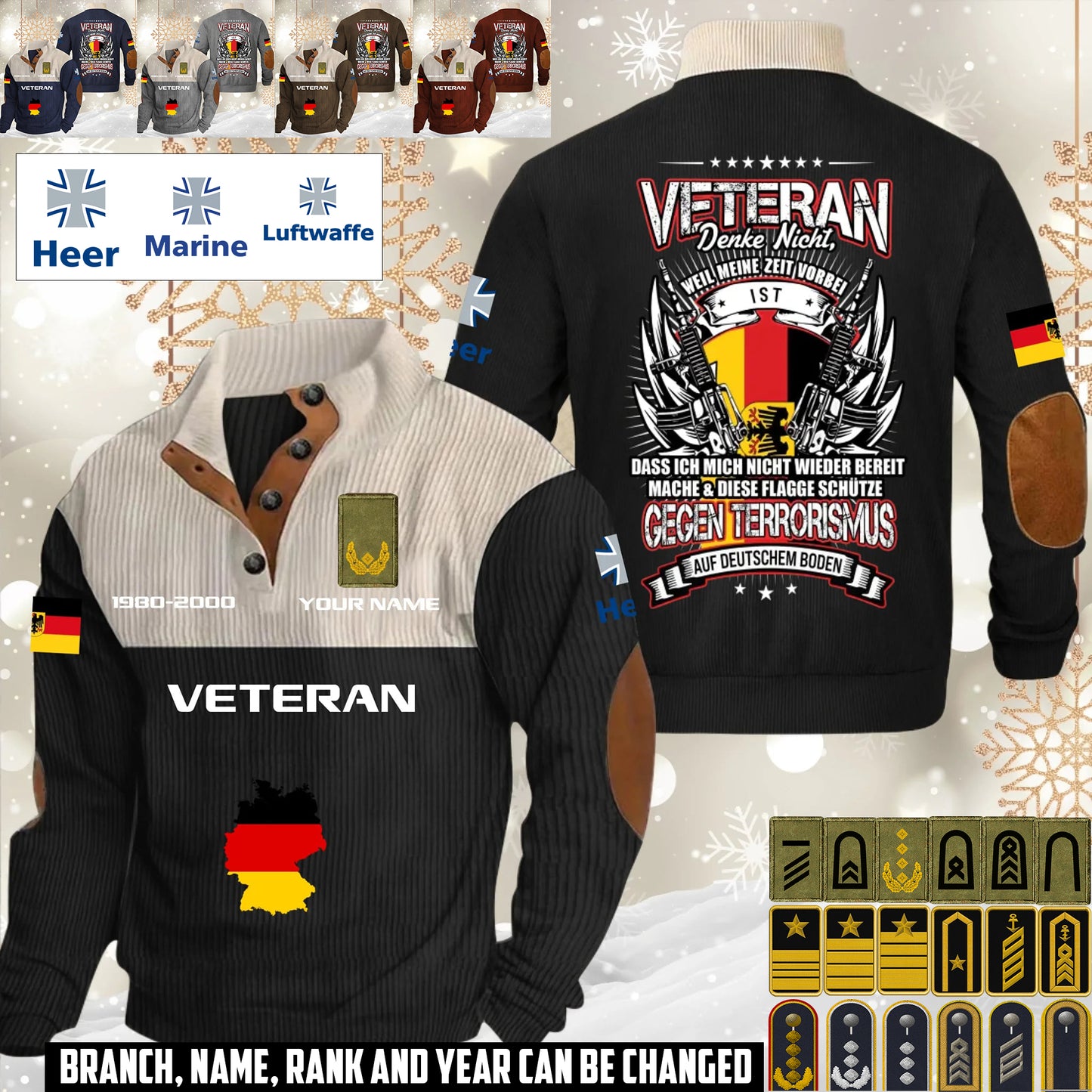 Personalized Germany Soldier/ Veteran With Name, Year And Rank Sports Sweatshirt - 17644608