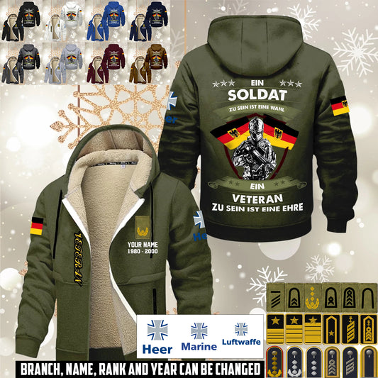 Personalized Germany Soldier/ Veteran With Name, Year And Rank Hoodie Zip Velvet Coat - 17564256