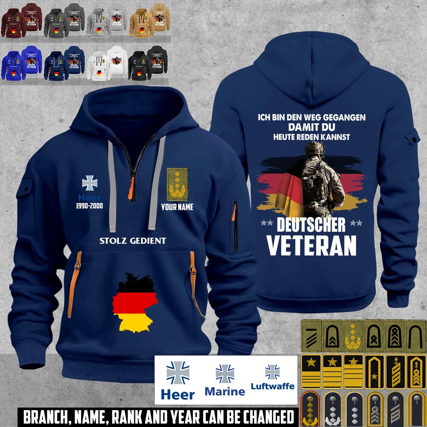 Personalized Germany Soldier/ Veteran With Name, Year And Rank Zip Hoodie Multicolor - 17666208