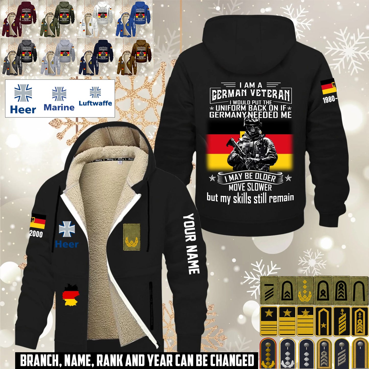 Personalized Germany Soldier/ Veteran With Name, Year And Rank Hoodie Zip Velvet Coat - 1765929600