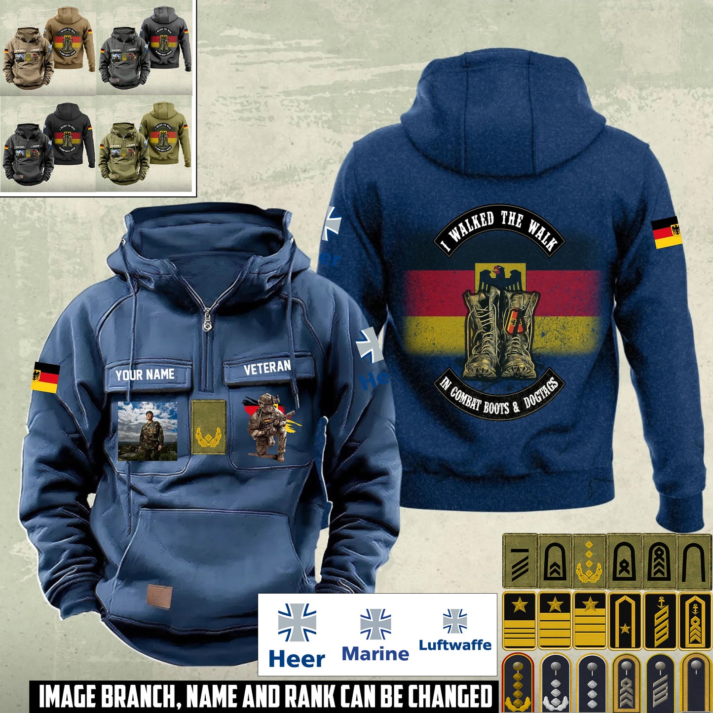 Personalized Germany Soldier/Veteran Vintage Hoodie All Over Printed - 17498592