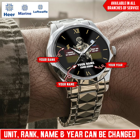 Personalized Germany Soldier/Veteran with Name, Year and Rank Diamond-Cut Bezel Watch - 17623872