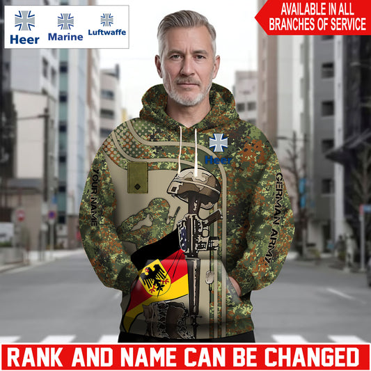 Personalized Germany Soldier/Veteran Camo with Name and Rank Hoodie Sweater All Over Printed - 1762905607