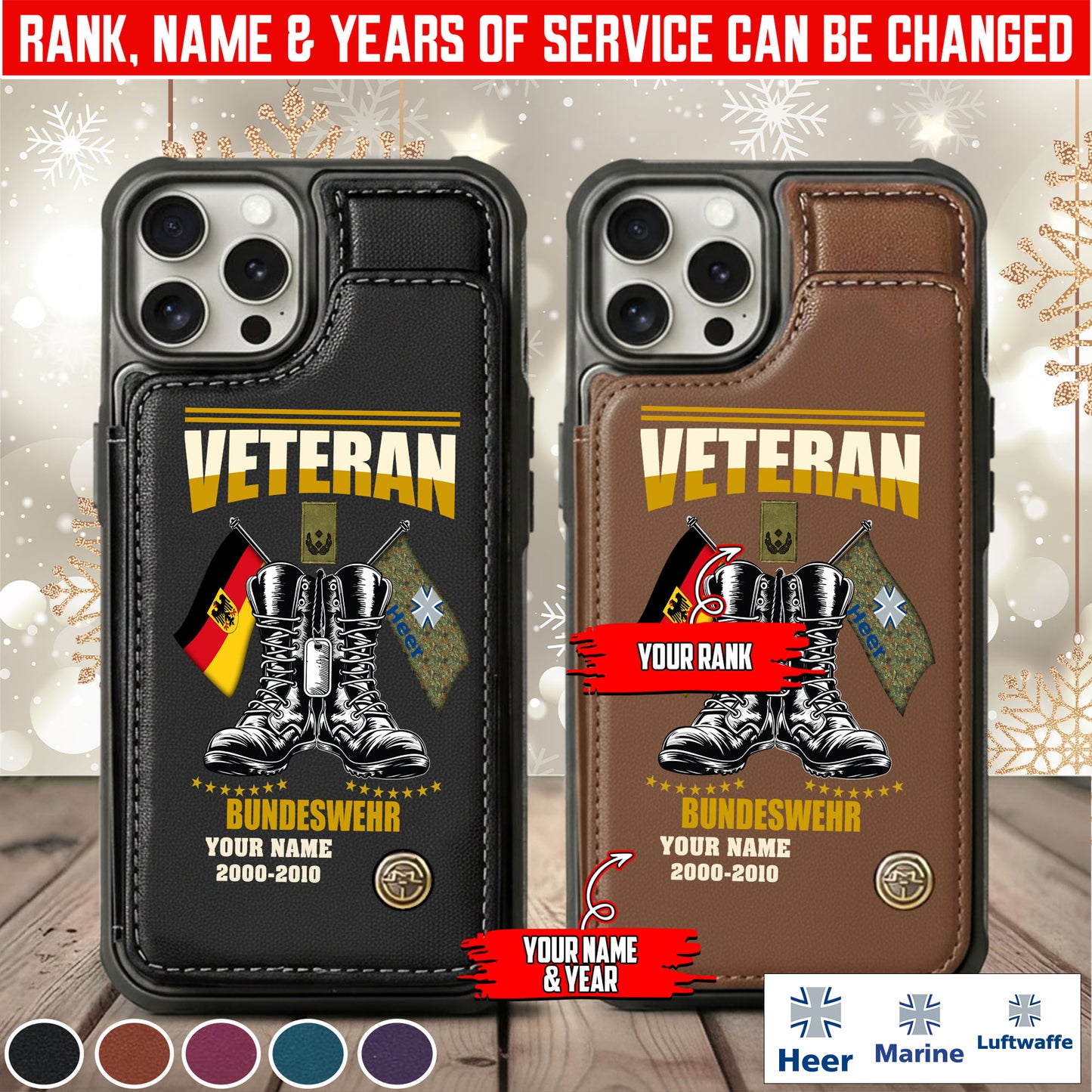 Personalized Germany Soldier/Veteran Camo with Name, Rank and Year Leather Flip Phone Case - 17648928