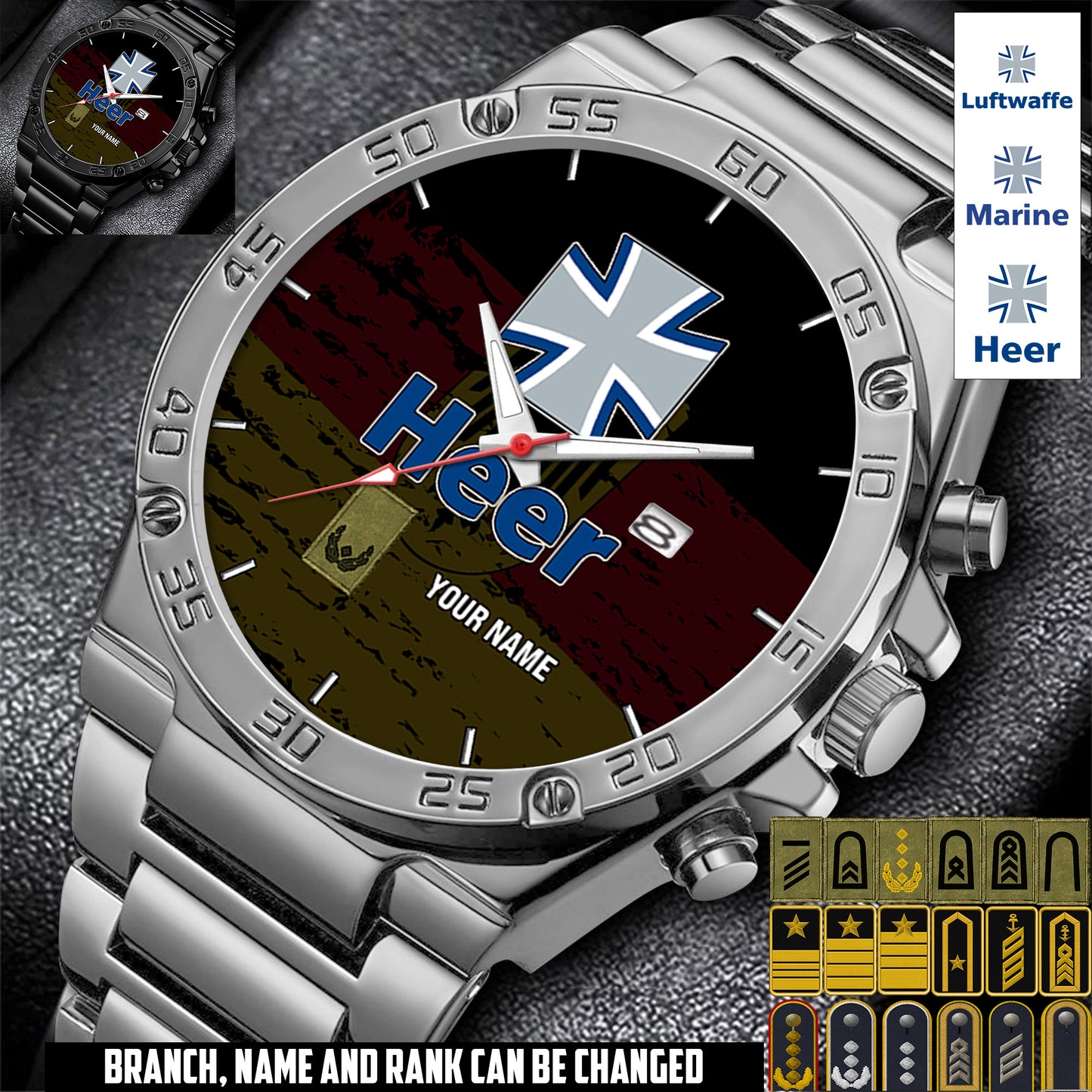 Personalized Germany Soldier/ Veteran With Name And Year Gentleman Stainless Steel Watch - 17559072
