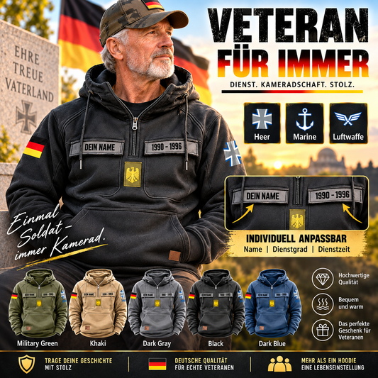 Sweat à capuche vintage personnalisé avec imprimé sur toute la surface, soldat/vétéran allemand - 27062401QA