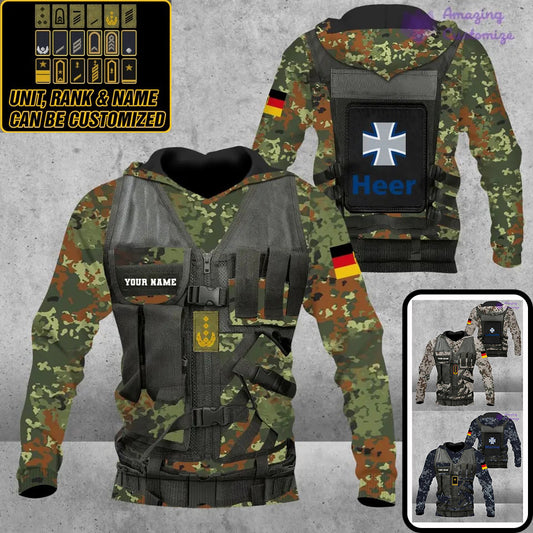 Personalized Germany Soldier/ Veteran Camo With Name And Rank Hoodie 3D Printed  - 1101240001