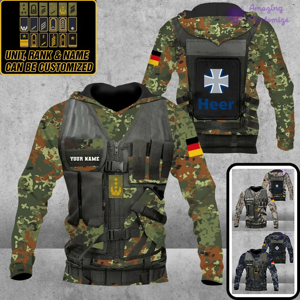 Personalized Germany Soldier/ Veteran Camo With Name And Rank Hoodie 3D Printed  - 17049312