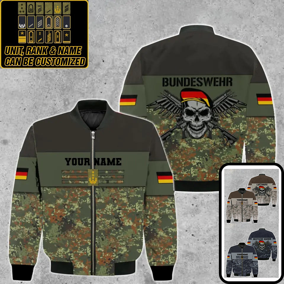 Personalisierte Bomberjacke mit Camouflage-Muster für deutsche Soldaten/Veteranen mit Namen und Rang, bedruckt -111223001