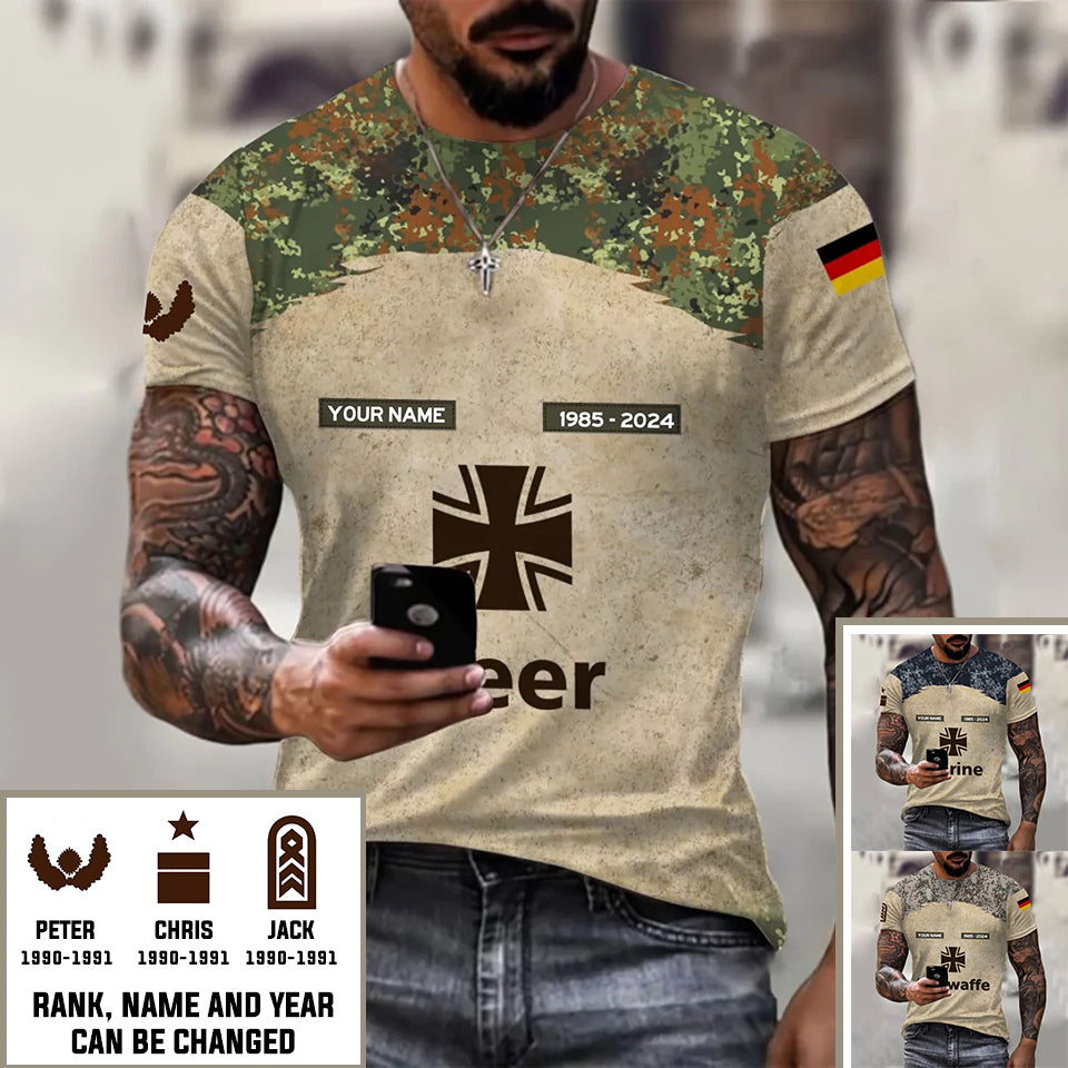 Personalized Germany Soldier/Veteran Camo with Name, Year and Rank T-Shirt All Over Printed - 1720051201