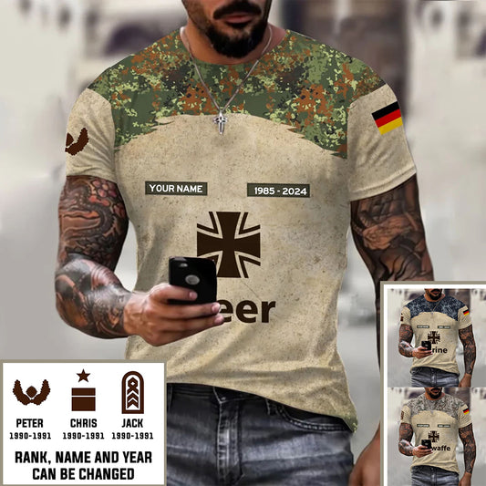 Personalized Germany Soldier/Veteran Camo with Name, Year and Rank T-Shirt All Over Printed - 1720051201