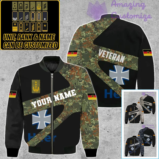 Veste de bombardier personnalisée avec camouflage soldat/vétéran allemand avec nom et grade, imprimée en 3D - 300124QA