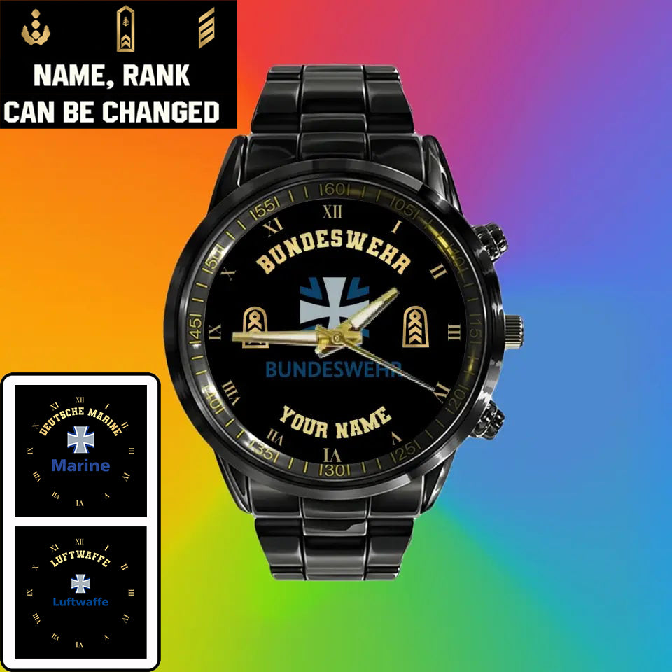 Personalized Germany Soldier/ Veteran With Name And Rank Black Stainless Steel Watch - 17098560 - Gold Version