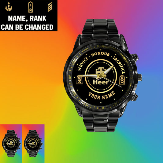 Personalized Germany Soldier/ Veteran With Name And Rank Black Stainless Steel Watch - 2603240001 - Gold Version