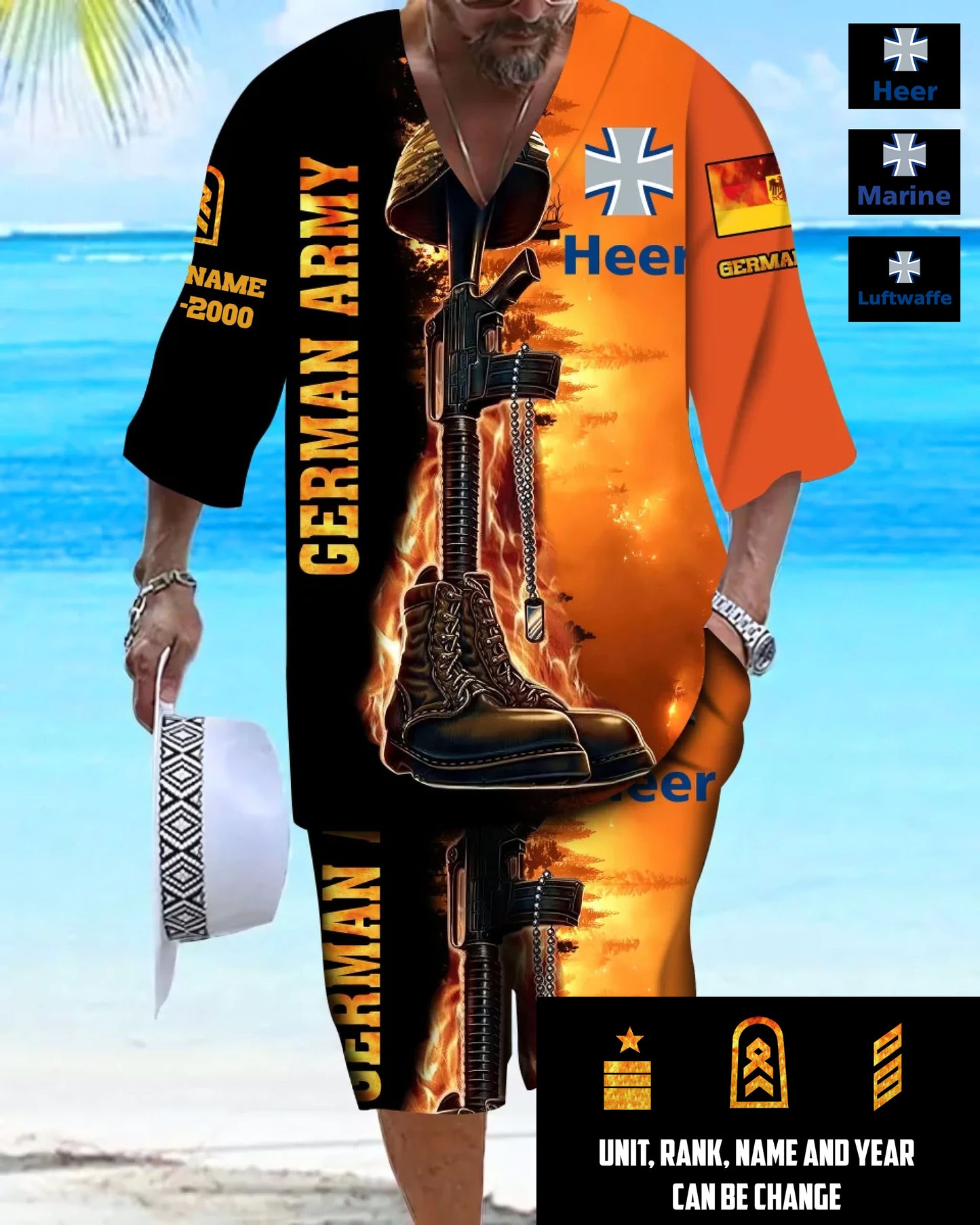 Personalized Germany Soldier/ Veteran With Name, Year And Rank Combo Top + Bottoms - 17284320
