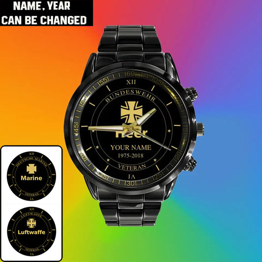 Personalized Germany Soldier/ Veteran With Name And Year Black Stainless Steel Watch - 1603240001 - Gold Version