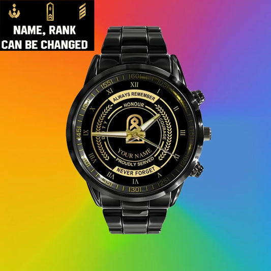 Personalized Germany Soldier/ Veteran With Name And Rank Black Stainless Steel Watch - 0603240002 - Gold Version