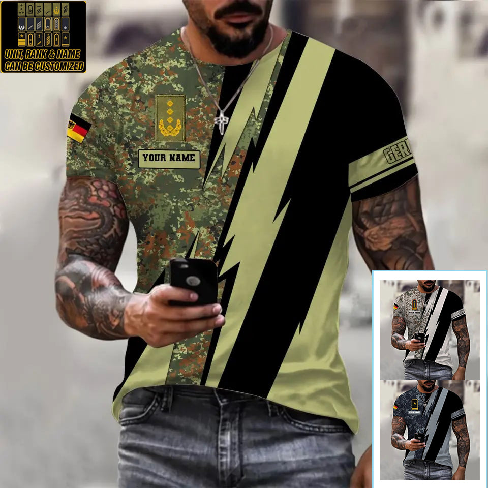 T-shirt personnalisé avec camouflage soldat/vétéran allemand avec nom et grade imprimé en 3D - 0503240001QA