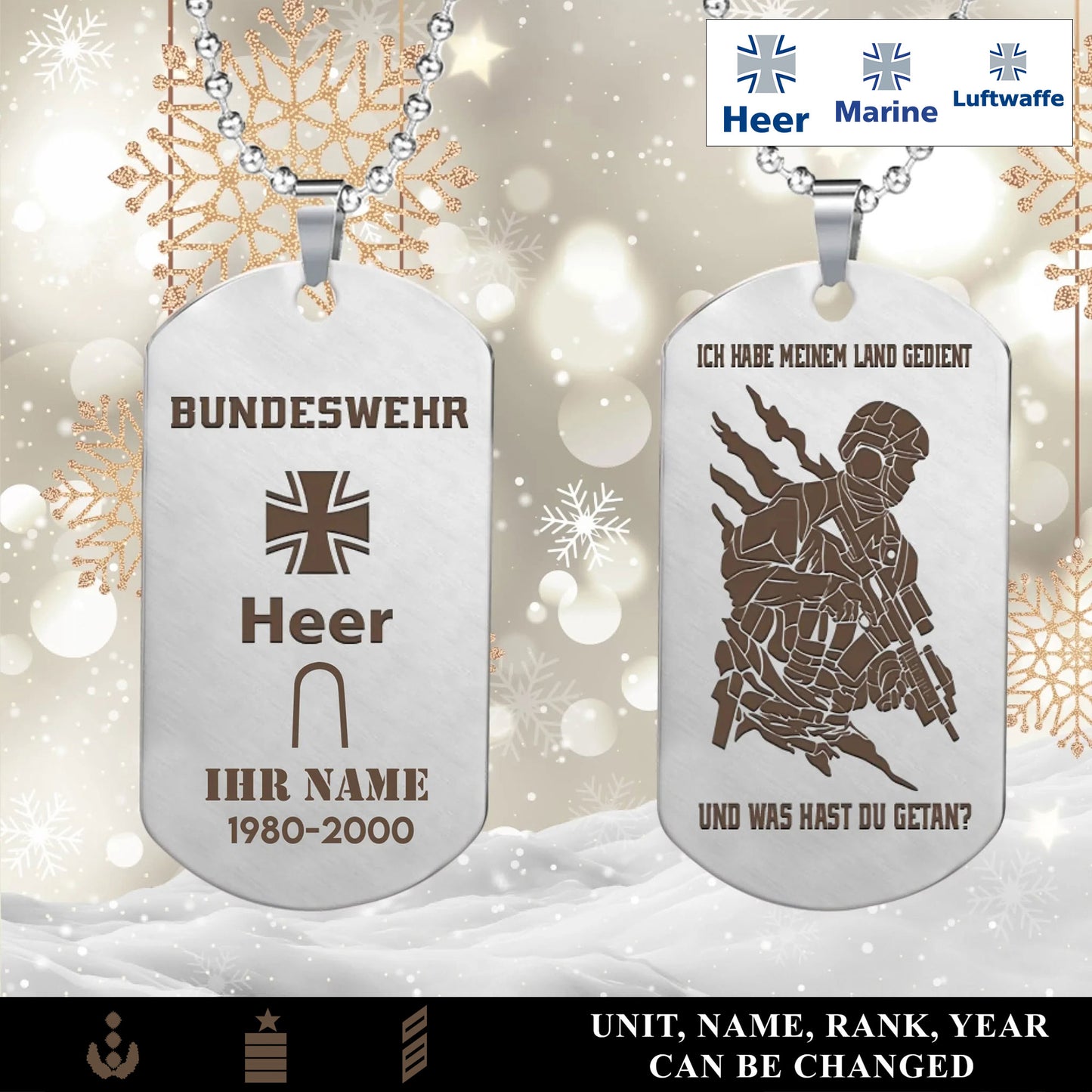 Personalized Germany Soldier/Veteran with Rank, Name & Year Dog Tag Necklace - 1763942401