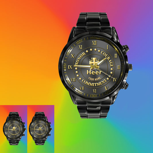 Personalized Germany Soldier/ Veteran With Name Black Stainless Steel Watch - 2203240001 - Gold Version