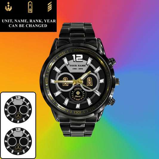 Personalized Germany Soldier/ Veteran With Name, Rank and Year Black Stainless Steel Watch - 27042401QA - Gold Version