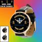 Personalized Germany Soldier/ Veteran With Name And Rank Black Stitched Leather Watch - 0803240001 - Gold Version